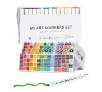 ColorIt 60 Dual Tip Art Markers Set For Coloring - Double Sided Artist Alcohol Permanent Markers With Bullet And Chisel Tip