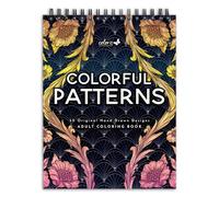 ColorIt Colorful Patterns Spiral Bound Adult Coloring Book, 50 Original Designs with Perforated Pages, Lay Flat Hardback Book Cover, Ink Blotter Paper | for Arts and Crafts, Coloring Books for Adults