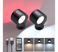 COLORLAM 2pcs Battery Operated Wall Lights LED Wall Mounted Lamp with Remote, 9 Colors RGB Rechargeable Ambient Sconce, 3 Color Temperatures, Dimming & Removable Lamp for Bedroom[Energy Class F]