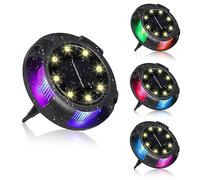 COLORLAM 4PCS Solar Path Lights 8 Warm LEDs + 4 Colorful Side LEDs RGB Solar Ground Lights Floor Lights IP65 Waterproof Auto On and Off Decorations for Outdoor Garden Lawn Pathway Landscape