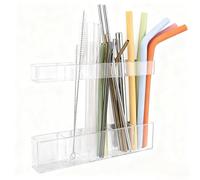 Colormz Acrylic Straw Holder for Cabinet Door - Child-Safe Organizer & Dispenser with Smooth Rounded Edges for Kitchen Accessories Storage, Adhesive Circles Included (Clear Transparent)