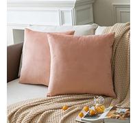 Colormz Set of 2 Dusty Rose Colored Solid Velvet Throw Pillow Covers, Cozy Soft Accent Pillow Cases for Sofa Couch Bed and Living Room - 18"x18"