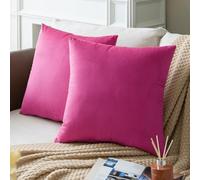 Colormz Set of 2 Hot Pink Colored Solid Velvet Throw Pillow Covers, Cozy Soft Accent Pillow Cases for Sofa Couch Bed and Living Room - 20"x20"