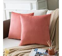 Colormz Set of 2 Salmon Pink Colored Solid Velvet Throw Pillow Covers, Cozy Soft Accent Pillow Cases for Sofa Couch Bed and Living Room - 18"x18"