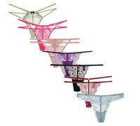 COLOROSES 7-Pack Womens Thongs Underwear-Assorted Lace & Color Combinations Variety Gstring Set Sexy T Back Thong Panties, Assort-7 Pcs, M