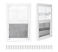 COLORPAPA 2 Pack Shed Windows,14" x 21" Small Sliding Windows,Flush Mount Windows with Tempered Glass and Fiberglass Screen for Shed, Chicken Coop, Playhouse, Household, Garage, Barns (White)