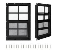 COLORPAPA 2 Pack Shed Windows,14" x 21" Small Sliding Windows,Flush Mount Windows with Tempered Glass and Fiberglass Screen for Shed, Chicken Coop, Playhouse, Household, Garage, Barns (Black)