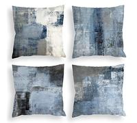 COLORPAPA Blue Throw Pillow Covers 18x18 Set of 4 Decorative Cushion Cover Grey Abstract Art Painting Pillowcase for Sofa Bedroom Living Room Décor