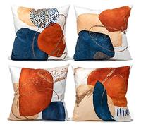 COLORPAPA Boho Throw Pillow Covers 18x18 Set of 4 Mid Century Modern Decorative Throw Pillows Navy Blue Burnt Orange Cushion Pillowcases for Couch Sofa Bedroom Abstract Geometric Home Decor