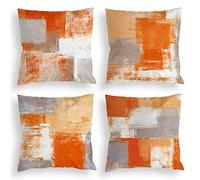 COLORPAPA Orange Grey Throw Pillow Covers 20x20 Set of 4 Decorative Cushion Cover Beige Abstract Art Painting Pillowcase for Sofa Bedroom Living Room Décor