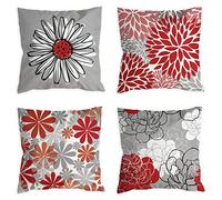 COLORPAPA Pillow Covers 18x18 Set of 4 Black and Red Decorative Throw Pillow Cover for Couch Modern Daisy Pillows Case for Living Room Cushion Bed Outdoor Grey Burgundy Home Decor