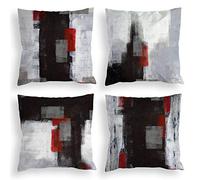 COLORPAPA Red and Black Throw Pillow Covers 18x18 Set of 4 Decorative Cushion Cover Grey Abstract Art Painting Pillowcase for Sofa Bedroom Living Room Décor