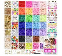 COLORS Clay Beads Bracelet Making kit | 6400 Pcs -28 Jewellery Art Set, 6mm Flat Round Polymer heishi Bead & Charms | Best Gift for Girls | DIY Unlimited Fun! (Standard Collection)