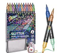 Colors Glitter Effect Brush Markers, Glitter Paint Pen Sets with Multiple Colors, Glitter Acrylic Markers Dual Tip for Adult Coloring Books, Scrapbooking, Card Making & DIY Crafts (48Pcs)