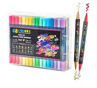 Colors Marker Acrilic Painting - 48 Acrylic Paints with a Fine and Paint Brush | Lettering for Coloring and Learning | Adult Coloring | Fabric and Wood