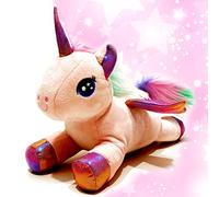 COLORS Unicorn teddy toys - Gift for girls and boys - 25cm Squishy stuffed soft cuddly animal plush with Multi-Colored Rainbow Tail for new born and all ages children (Pink doll plush)