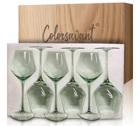 Colorsavant Sage Green Wine Glasses Set 6-16oz, Long Stem - Hand Blown Pale Sage Green Stemware for Wedding Deco