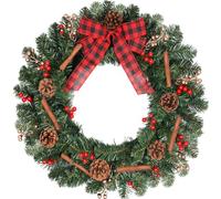 COLORSPEC 24 Inch/61CM Christmas Wreath with Pinecone Berries Red Bow | Large Artificial Xmas Wreath for Front Door Window Fireplace Festival Wall Christmas Decoration Indoor&Outdoor Hanging