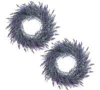COLORSPEC Lavender Wreath Set of 2, 49 cm Artificial Spring Summer Wreath Valentine Wreath, All Season UV Protection Outdoor Farmhouse Wreath For Front Door Wedding Party Home Wall Fireplace