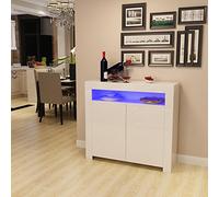 Colorstone Modern 2 High Gloss Doors Matt Body Sideboard Storage Cabinet with RGB LED Light in Living Room, Bedroom, 107 x 35 x 97 cm(White)