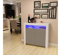 Colorstone Modern 2 High Gloss Doors Matt Body Sideboard Storage Cabinet with RGB LED Light in Living Room, Bedroom, 107 x 35 x 97 cm(White&Gray)