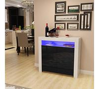 Colorstone Modern 2 High Gloss Doors Matt Body Sideboard Storage Cabinet with RGB LED Light in Living Room, Bedroom, 107 x 35 x 97 cm(White&Black)
