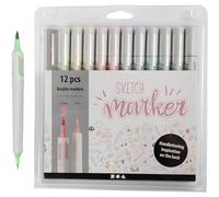 Colortime 37380 Sketch Double Marker 12 Pieces 1mm / 2-5mm Line Width Multi-Coloured