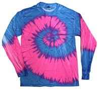 Colortone Tie Dye T-Shirts for Men and Women - Unisex Long Sleeve Tie-Dye T Shirts for Adults, Flo Blue & Pink, Medium