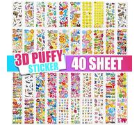 Colortouch 3D Stickers for Children, 40 Sheets Various 3D Puffy Stickers, Kids' Stickers for Teachers, Boys, Girls, Toddlers, Incl. Numbers, Letters, Animals, Dinosaurs, Cars, etc