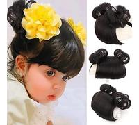 colorvay 1 Pack Baby Wig Braid Headband for Children, Children Fake Bangs Headband with Head Buckle for COS Hair Accessories (Black)