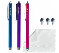 ColorYourLife 3-Pack 5.3'' Micro-Knit Mesh Tip Capacitive Stylus Pens for Touch Screens with Replaceable Fiber Tips, Universal Stylus Pens and Cleaning Cloth (Hot Pink, Light Blue, Purple)