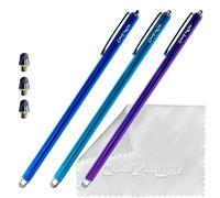 ColorYourLife 3-Pack 7.3’’ Fine Micro-Knit Mesh Tip Capacitive Stylus Pens for Touch Screens with Replaceable Mesh Tips, Extra Long Universal Stylus Pens and Cleaning Cloth (Purple, Blue, Sky Blue)