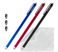 ColorYourLife 3-Pack 7.3’’ Fine Micro-Knit Mesh Tip Capacitive Stylus Pens for Touch Screens with Replaceable Mesh Tips, Extra Long Universal Stylus Pens and Cleaning Cloth (Black, Blue, Red)
