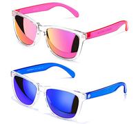 COLOSSEIN Sunglasses Womens,Classic Square Frame UV400 Mirrored Lens,Sunglasses Fit For Beach,Vacation,Driving, A2 - Pink/Orange + Blue - Mirrored Lens, 55