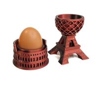 Colosseum & Eiffel Tower Egg Cup Holder - Novelty Rome & Paris Souvenir Easter Egg Stand for Soft & Hard Boiled Eggs, Breakfast Table Decor, Adult Kitchen Gift 2in1 (Colosseum Red Eiffel Red)