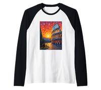 Colosseum Rome Art in Bold Van Gogh Sunset Style Raglan Baseball Tee