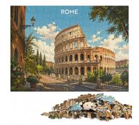 Colosseum Rome Illustration Wooden Jigsaw Puzzle 1000 Pieces, Hobby Gift | Festive puzzle present: activity for family time on quiet evenings.