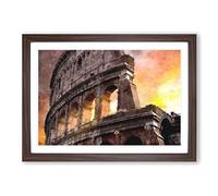 Colosseum Rome Italy Painting Framed Print | A2 Walnut Framed Wall Art | Ready to Hang | Modern Cityscape Picture | Living Room Bedroom Lounge Office