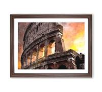 Colosseum Rome Italy Painting Modern Art Framed Print | A2 Walnut Framed Wall Art | Ready to Hang | Modern Cityscape Picture | Living Room Bedroom Lounge Office
