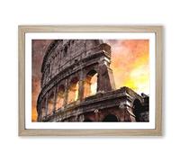 Colosseum Rome Italy Painting Modern Art Framed Print | A4 Oak Framed Wall Art | Ready to Hang | Modern Cityscape Picture | Living Room Bedroom Lounge Office