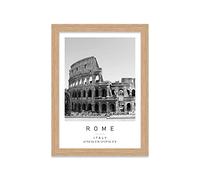 Colosseum Travel Print Rome Wall art Black and white Poster A5 Print in Oak Effect frame 20 X 24.5cm (7x9.6inch)
