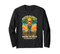 Colossians 2:7 Rooted in Christ | Illustrated Faith Design Long Sleeve T-Shirt