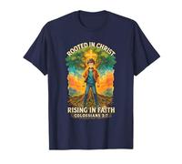 Colossians 2:7 Rooted in Christ | Illustrated Faith Design T-Shirt