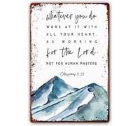 Colossians 3 23 Metal Sign Bible Verse Wall Decor Whatever You Do, Work at It with All Your Heart Niv Christian Wall Art Print Scripture Boy Decor Pictures for Cafe Bar 6x8 Inch
