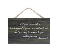 Colossians 4:6 Let Your Conversation Be Always Full of Grace,Seasoned with Salt Wooden Wall Sign 10x16in Bible Wood Sign Farmhouse Rustic Family Wall Plaques for Living Room Kitchen Decor
