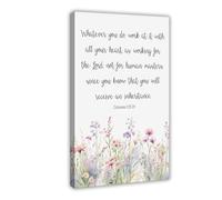 Colossians, Work for The Lord, Bible Verse Christian Gift Watercolor Wildflowers, Whatever You Do Canvas Art Wall Decor Posters Home Bar Restaurant Garage Cafe Logo Gifts 20x30inch(50x75cm)