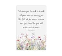 Colossians, Work for The Lord, Bible Verse Christian Gift Watercolor Wildflowers, Whatever You Do Canvas Modern Poster Wall Art Decor Prints Paintings Living Room Bedroom Decor 16x24inch(40x60cm)