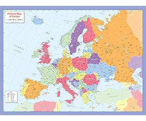 Colour blind friendly Political Wall Map of Europe - 35.75" x 26.5" Matte Plastic
