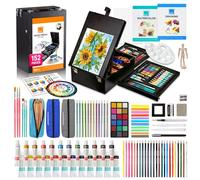 COLOUR BLOCK 152 Wooden Easel Art Supplies Set, Professional Painting and Drawing Kit with Acrylic Paints, Watercolor Paints, Sketch Pad, and Pencils for Adults and Mixed Media Artists
