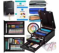 COLOUR BLOCK 152 Wooden Easel Art Supplies Set, Professional Painting and Drawing Kit with Acrylic Paints, Watercolor Paints, Sketch Pad, and Pencils for Adults and Mixed Media Artists